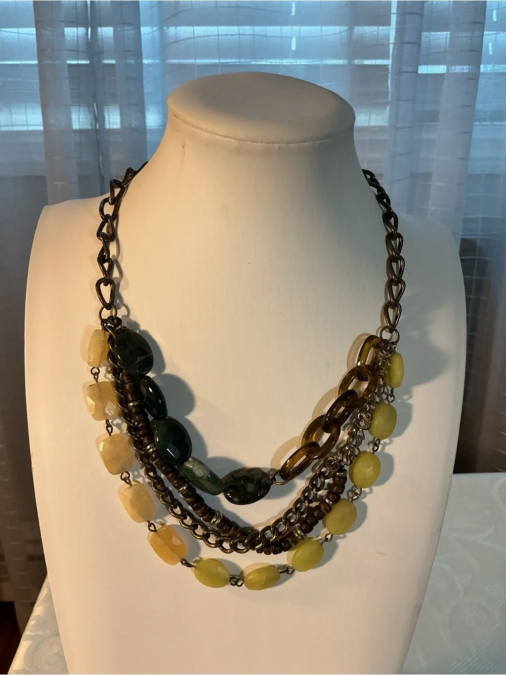 J. Crew Vintage Mixed Media Multi-strand Brass Tone Necklace